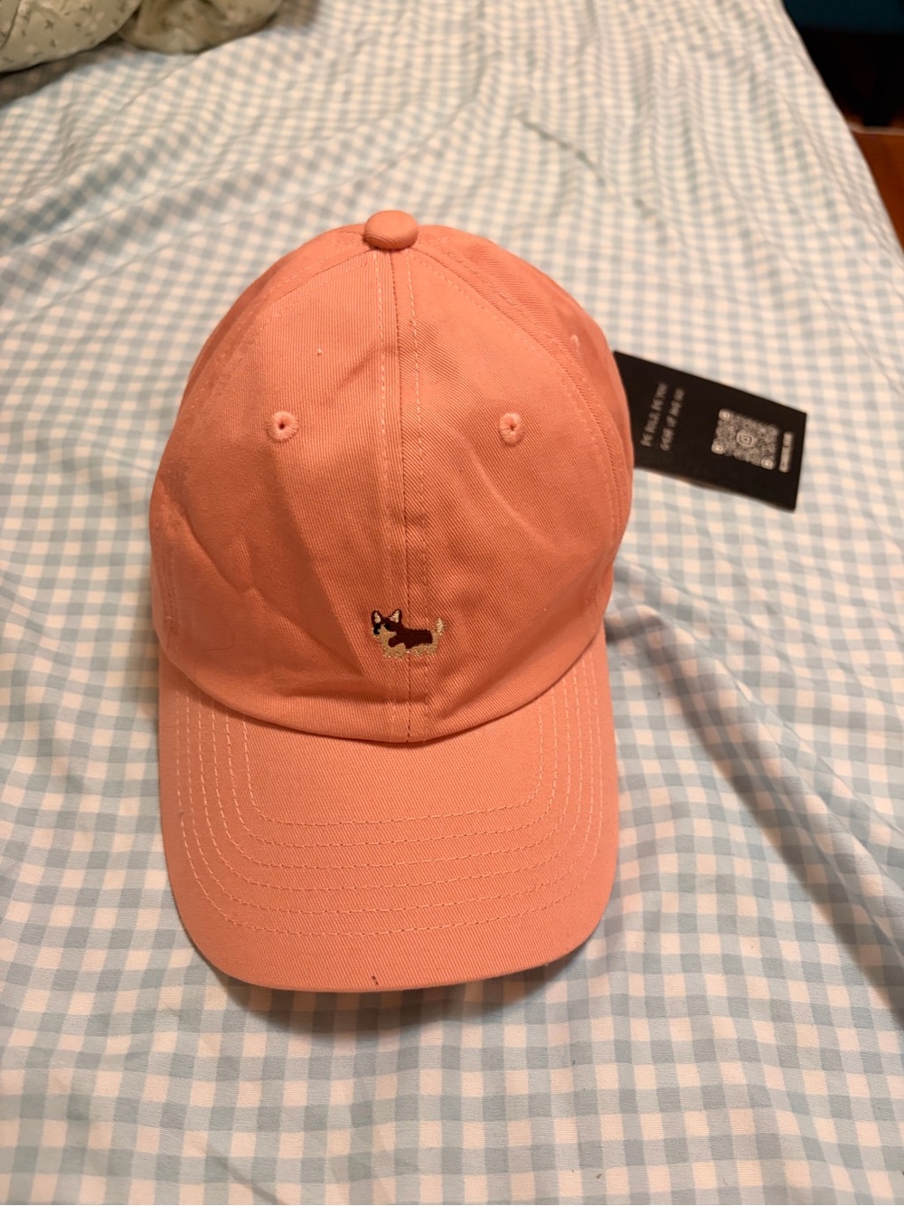 Coral Pink Baseball Cap with Corgi Motif